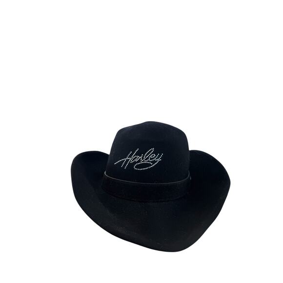 Vintage Harley Davidson Cowboy Hat Black 100% Wool Western USA WPL 4384 Large - Picture 1 of 4